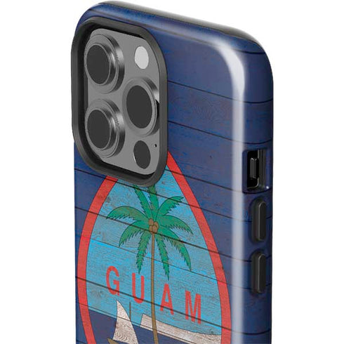 Guam Flag Dark Wood iPhone 14 Pro Impact Case